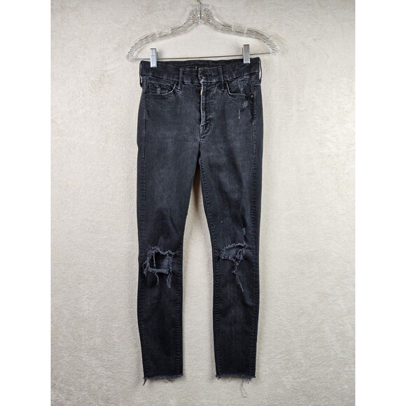 Mother The Looker Ankle Fray Distressed Black Denim Jeans Size 25 - Picture 1 of 6